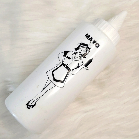 Vintage Retro Pin-up Girl Mayo Dispenser Mayonnaise Plastic Squeeze Bottle White - Picture 6 of 11